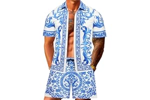 JoZorro Men Hawaiian Shirt Sets Casual Button Down Shirts 2 Piece Luxury Summer Beach Outfits