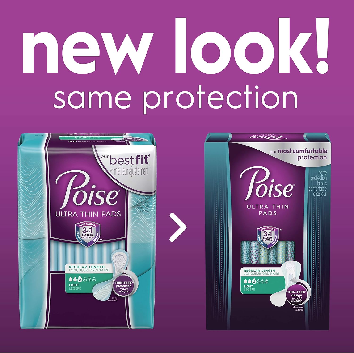 Poise Ultra Thin Incontinence Pads for Women, Light Absorbency, Regular Length, 144 Count (3 Packs of 48) (Packaging May Vary): Health & Personal Care