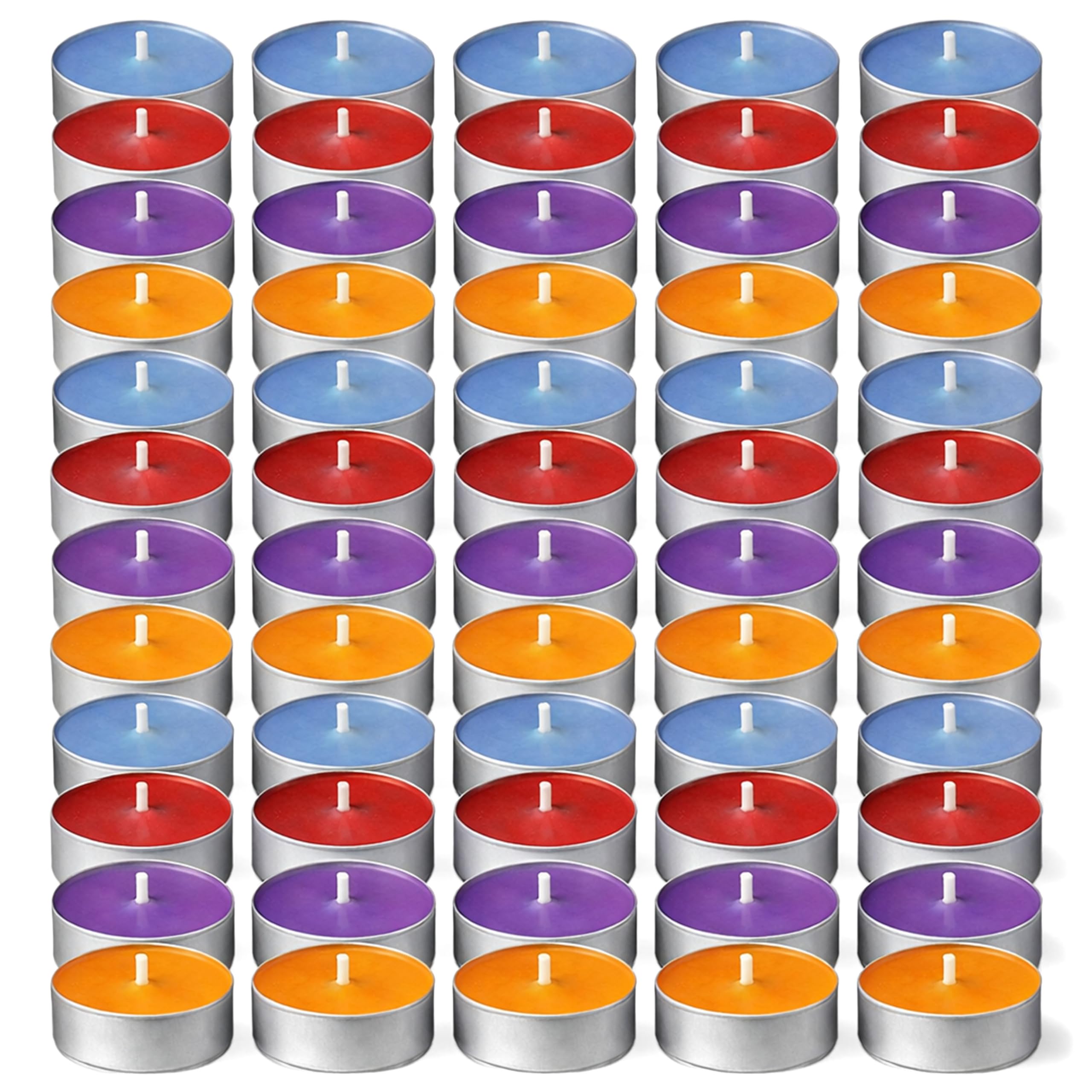 SOL 60pk Mixed Tea Lights Candles Scented Long Burning – 3.5 Hour Burn Time Tealights, Wild Lavender, Fresh Peach, Mountain Spring, Fresh Berries for Home, Spa, Weddings, Anniversaries & Cosy Evenings