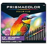 Prismacolor Premier Dual-Ended Art Markers, Chisel and Fine Tips, Primary Colors, 12 Count - Art Supplies, Alcohol-Based Ink, Coloring, Creative, Artist, Adult Coloring