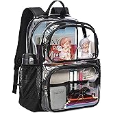 GiMiUiTo Clear Backpack Heavy Duty,17'' Transparent Bag See Through Backpack for College Work Travel Security,Black