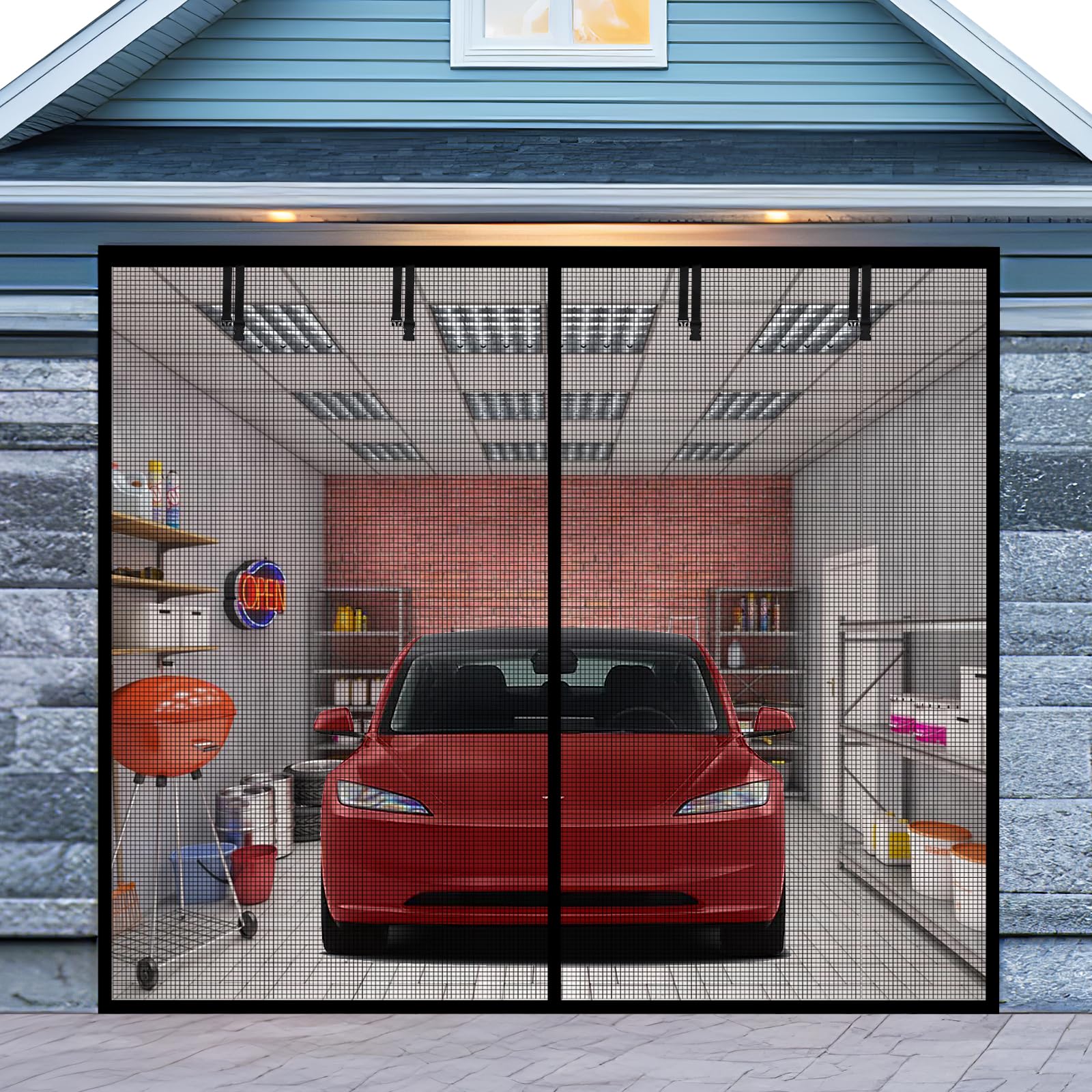 Photo 1 of Garage Door Screen for 1 Car Garage 10x7FT, Magnetic Screen Garage with Retractable Fiberglass Mesh and Heavy Duty Weighted Bottom, Easy Assembly & Pass, Hands Free Screen Door Kit