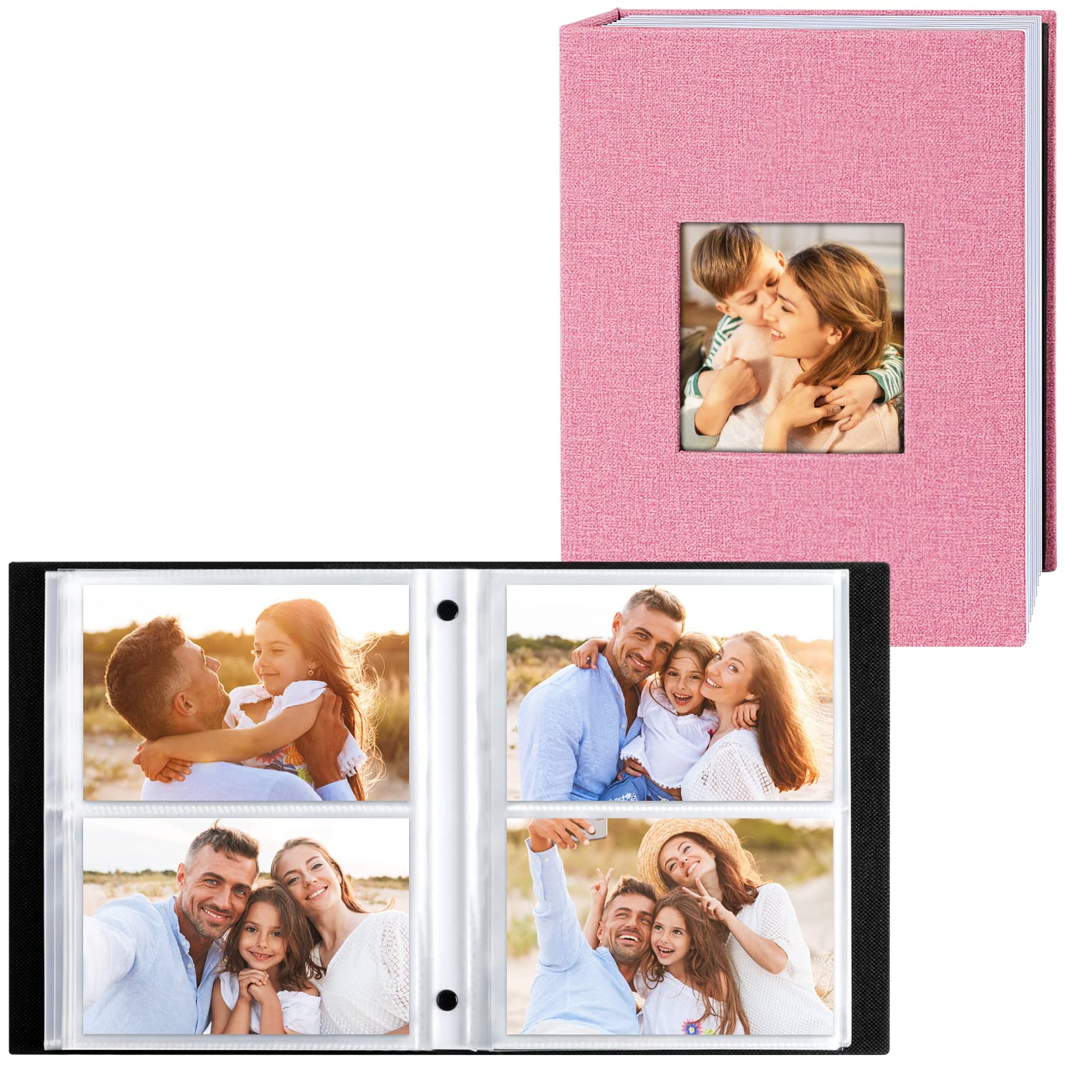 Benjia Photo Album 6x4 Slip in, Linen 200 Pockets Photo Albums Holds Landscape Only 10x15cm Picture Pink 2 Packs