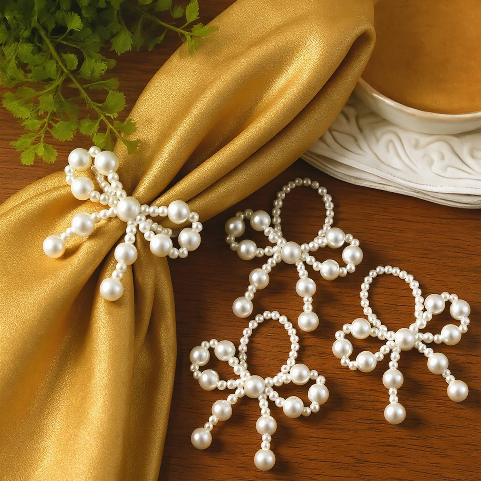 Photo 1 of Gandeer 12 Pcs Pearl Bow Napkin Rings Imitation Bow Pearl Ring Napkin Holder Delicate Beaded Serviette Buckles for Christmas Wedding Party Dinner Table Decor and Daily Use(Elegant)