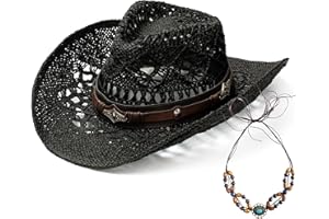 KAQJWL Faux Raffia Straw Western Cowboy Cowgirl Hat for Women or Ladies - Cute Wide Brim Decorative Bands