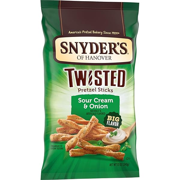SNYDER’S OF HANOVER, SOUR CREAM & ONION TWISTED PRETZEL STICKS, 12 OZ BAG