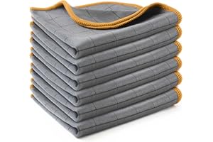 EKEDALEN Microfiber Cleaning Cloth Lint Free Glass Cleaner Window Polishing Streak Free Miracle Easy Clean Rag Reusable for Mirror Kitchen Dish Auto Detailing, Pack of 6, 12"x12", Grey-Orange