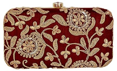 Tooba Handicraft Party Wear Hand Embroidered Box Clutch Bag Purse For Bridal, Casual, Party, Wedding