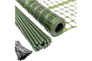 PeerBasics Patio Snow Garden Fencing, Lightweight Safety Netting, Recyclable Plastic Barrier Environmental Protection, Dark Green (with Stakes and Zip Ties, 2 x 50)