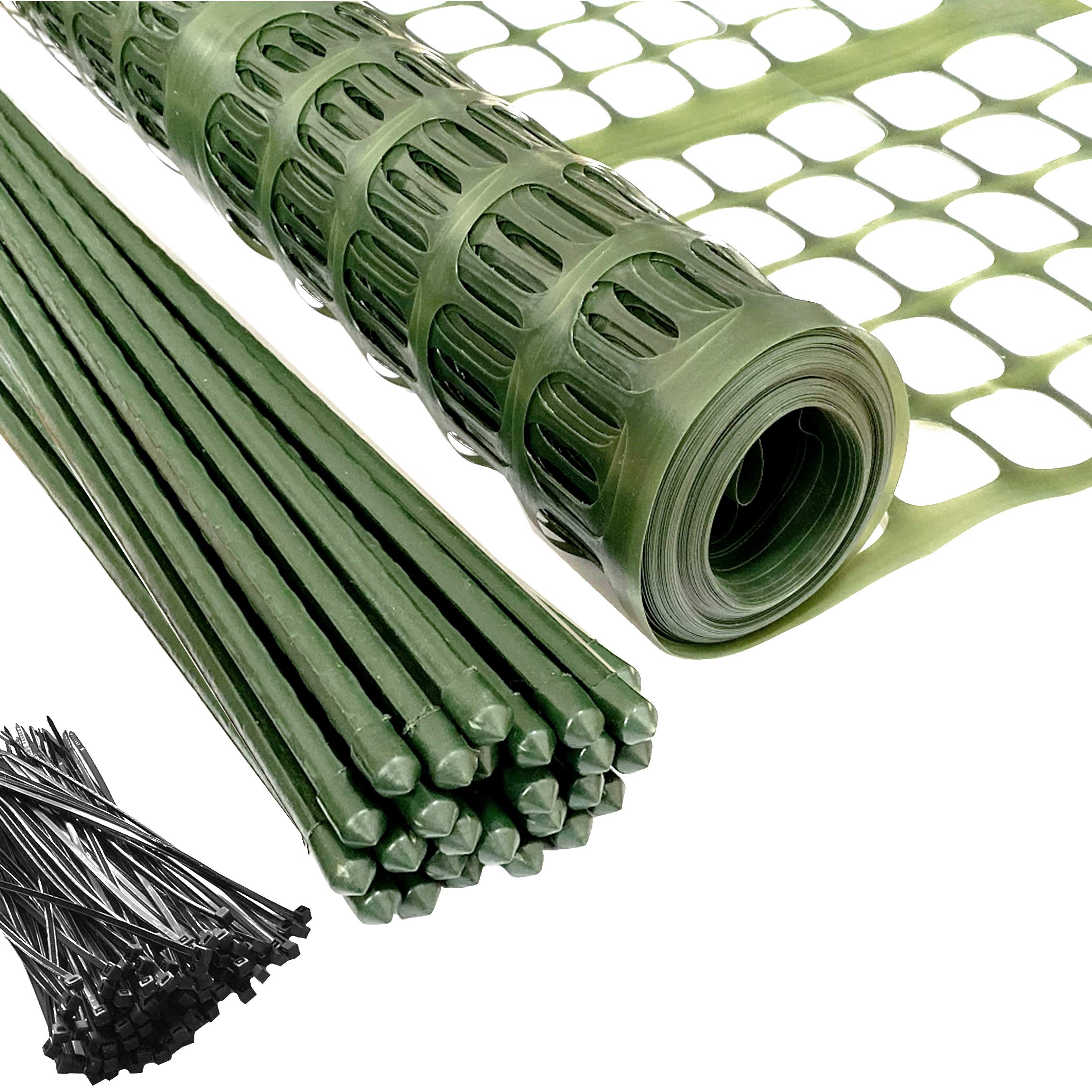 PeerBasics Patio Snow Garden Fencing, Lightweight Safety Netting, Recyclable Plastic Barrier Environmental Protection, Dark Green (with Stakes and Zip Ties, 2 x 50)