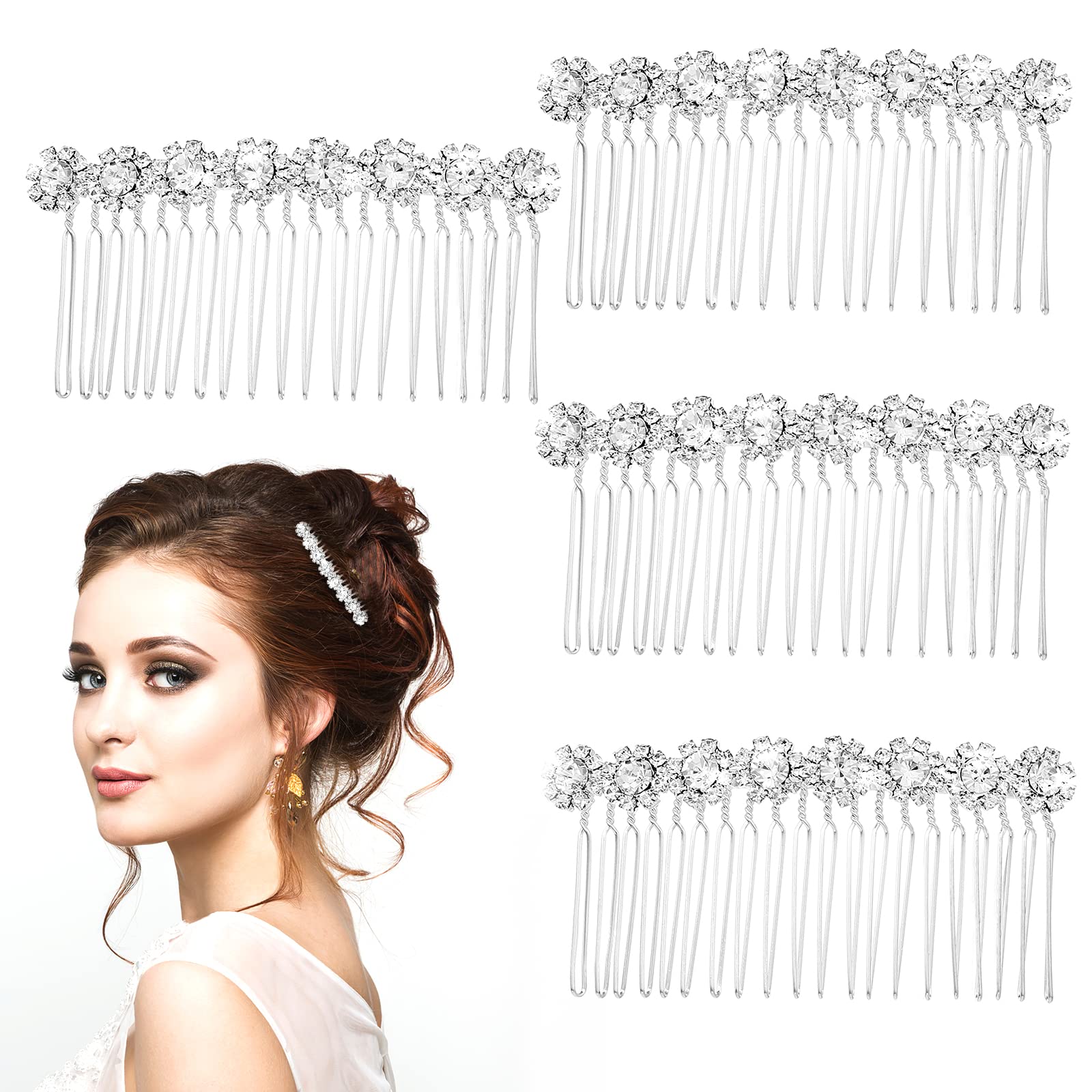 Lusofie 4Pcs Rhinestone Hair Side Comb, Silver Bridal Hair Combs Hairpieces, Rhinestone Wedding Hairs Comb for Women Girls