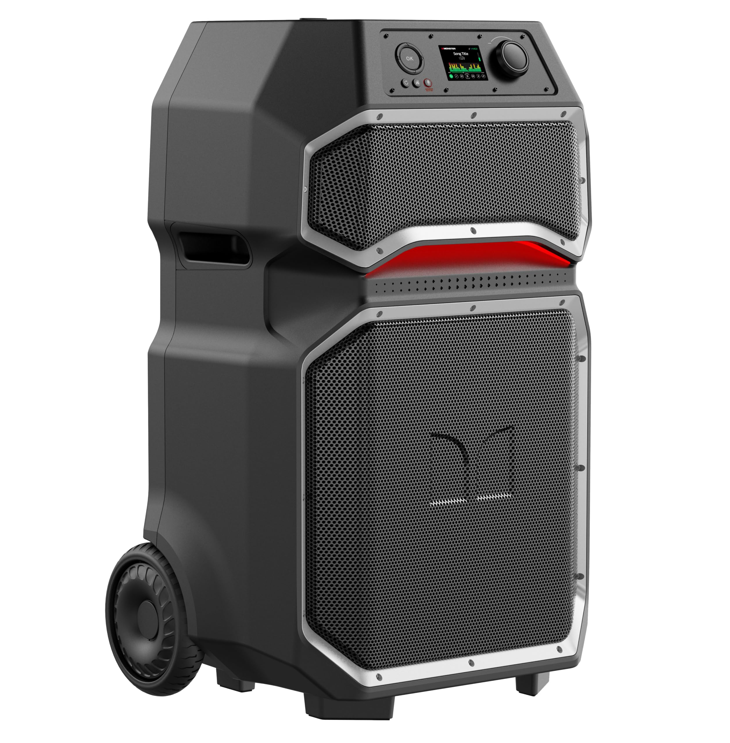 Monster Rockin' Roller X Indoor/Outdoor Portable Bluetooth Speaker | Powerful 1000W, 15” Subwoofer | All Terrain Wheels, Weather Resistant, Dual Mic & Guitar Inputs, TWS Pairing, App Control
