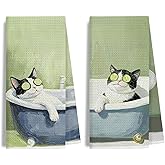 IWGDNJS Sage Green Tuxedo Cat Bathroom Hand Towels, Cat Bathroom Decor, Black and White Kitty Kitten Hand Towels for Washroom Restroom, 16x24 Inches Set of 2