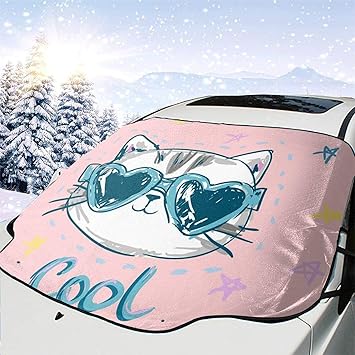 Amazon Co Jp 車用 車フロントガラスカバー 凍結防止カバー かわいい 眼鏡 猫 ネコ フロントガラス凍結防止シート 車窓日よけ シートフロントガラスサンシェード カーシェード 遮光 劣化防止 霜よけ 断熱 簡単取付 折り畳み 雪対策 収納袋付き 車 バイク
