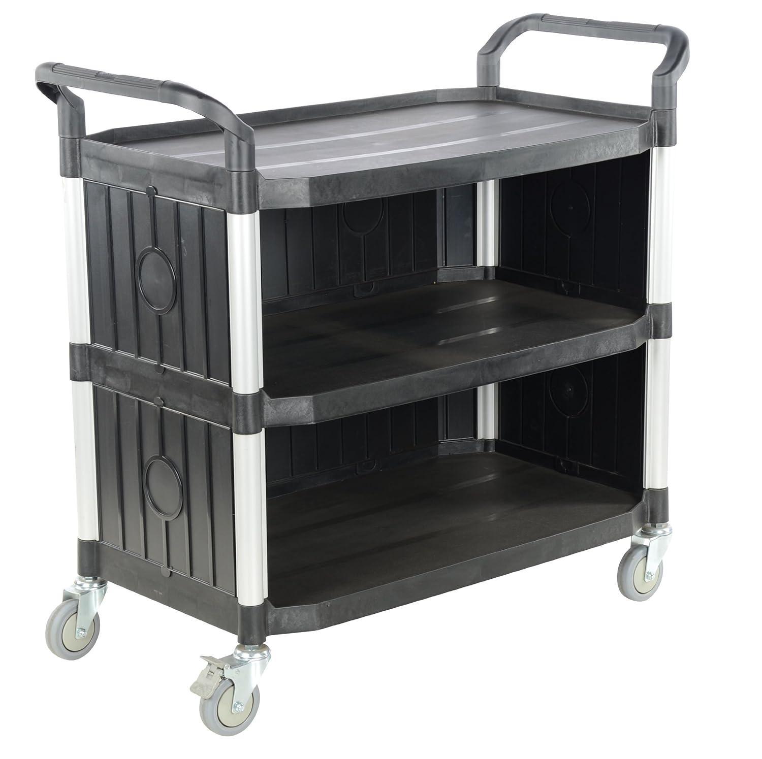 Vestil Csc P Food And Service Cart With Three Shelves Panels On Three Sides Black Plastic 43 X 175 187 Lb Capacity Per Shelf Or 550 Lb Total Capacity Amazon Com Industrial Scientific