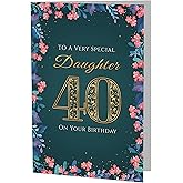 Tukora 40th Birthday Card for Daughter – Floral Gold A5 Greeting Card with Printed Verse – Premium UK Made Milestone Design