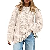Trendy Queen Women's Oversized Cable Knit Crewneck Sweaters Cozy Winter Clothes