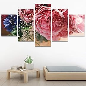 SIGNWIN 5 Panel Canvas Wall Art Pink Arrangement...