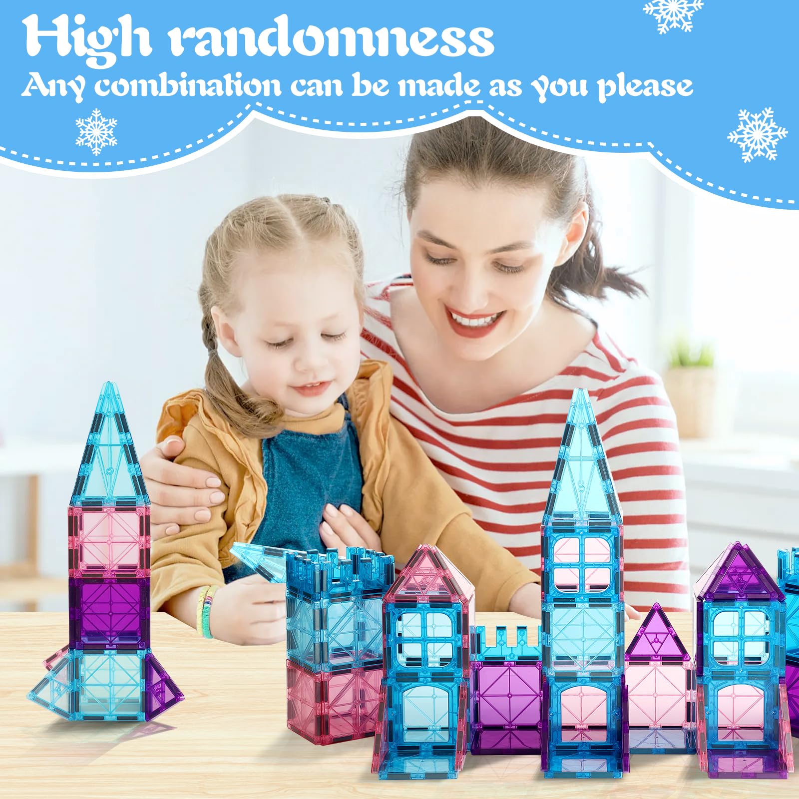 Magnetic Tiles Building Blocks for 3 4 5 6 7 8+ Years Old Boys Girls Colorful Magnet Stacking Toys Birthday Gift for Toddlers STEM Preschool Educational Construction Tiles Set for Kids (Blue)
