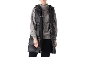 RISISSIDA Puffer Vest,Women Mid-Length Puffy Quilted Hooded Sleeveless Loose Jacket