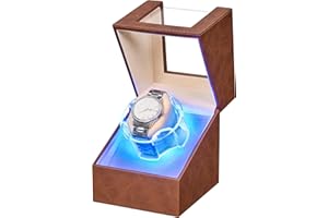 ANWBROAD Watch Winder for Automatic Watches, Quiet Motor Flexible Watch Pillows, 4 Modes Automatic Watch Winder box, Rotating Watch Case with Battery or Type-C Adapter Brown UJWW006Z