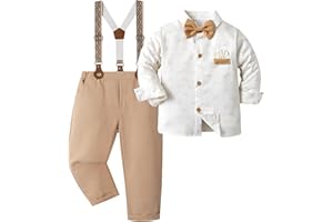 Volunboy Boys Clothes Set Toddler Wedding Ring Bearer Outfits Formal Gentleman Bowtie Suspenders Pants Set Dress Suits