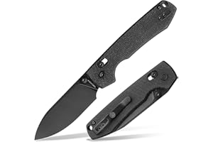 Vosteed Raccoon EDC Folding Pocket Knife - 3.25" 14C28N Black Stonewash Blade, Crossbar Lock - Black Micarta Handle for Camping, Hunting - A0501