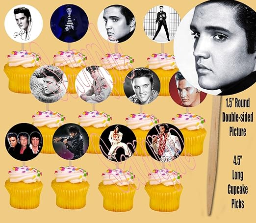 Amazon Com Party Over Here Elvis Presley 12 Images Cupcake Picks