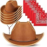 Unittype 12 Pcs Kids Cowboy Hat Set Western Cowgirl Hat and Polyester Bandanas for Boys Girls Cosplay Costume Party Favors(Brown, Red,Classic)