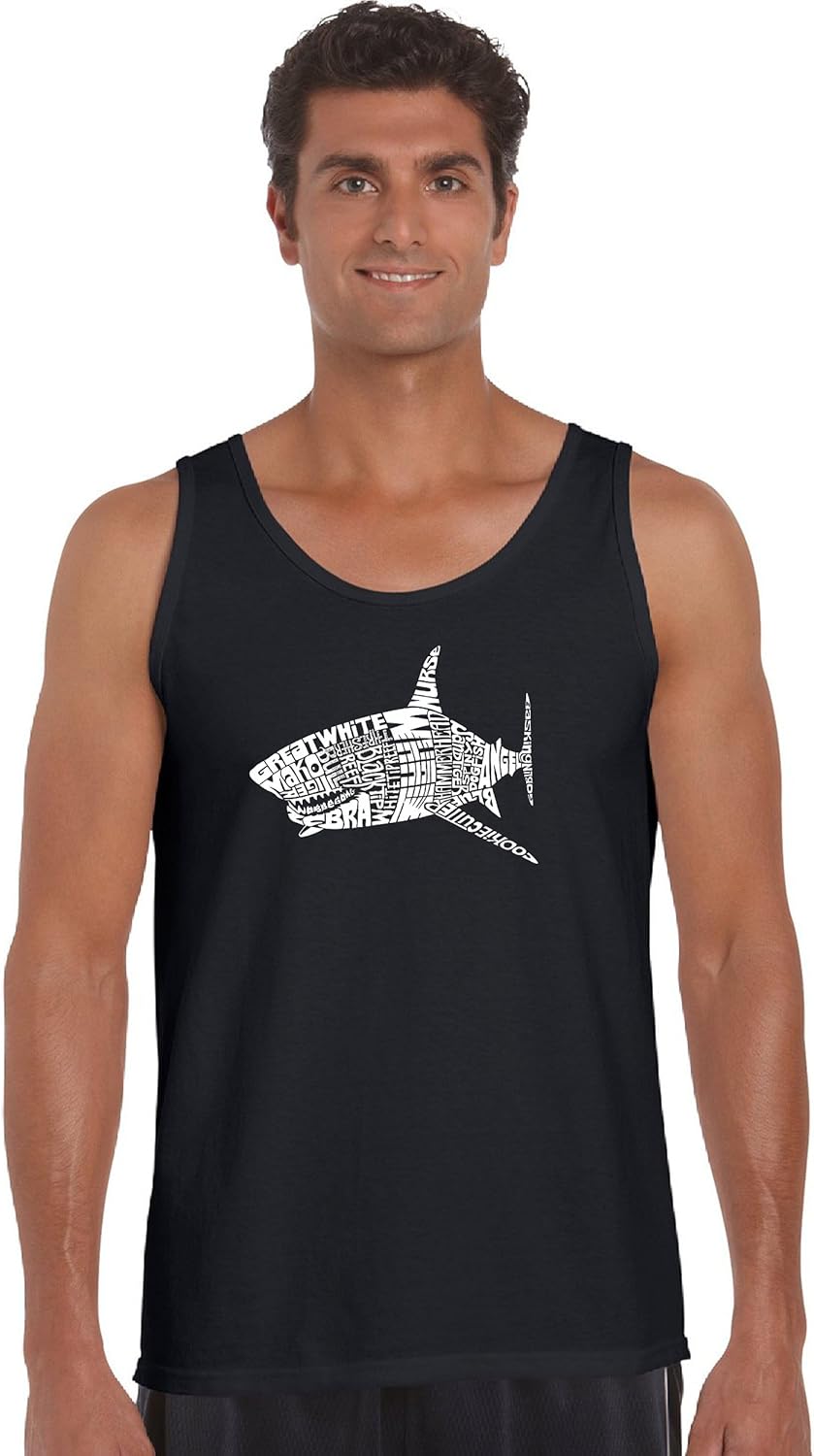 Men's Word Art Tank Top - Species of Shark- LA Pop Art