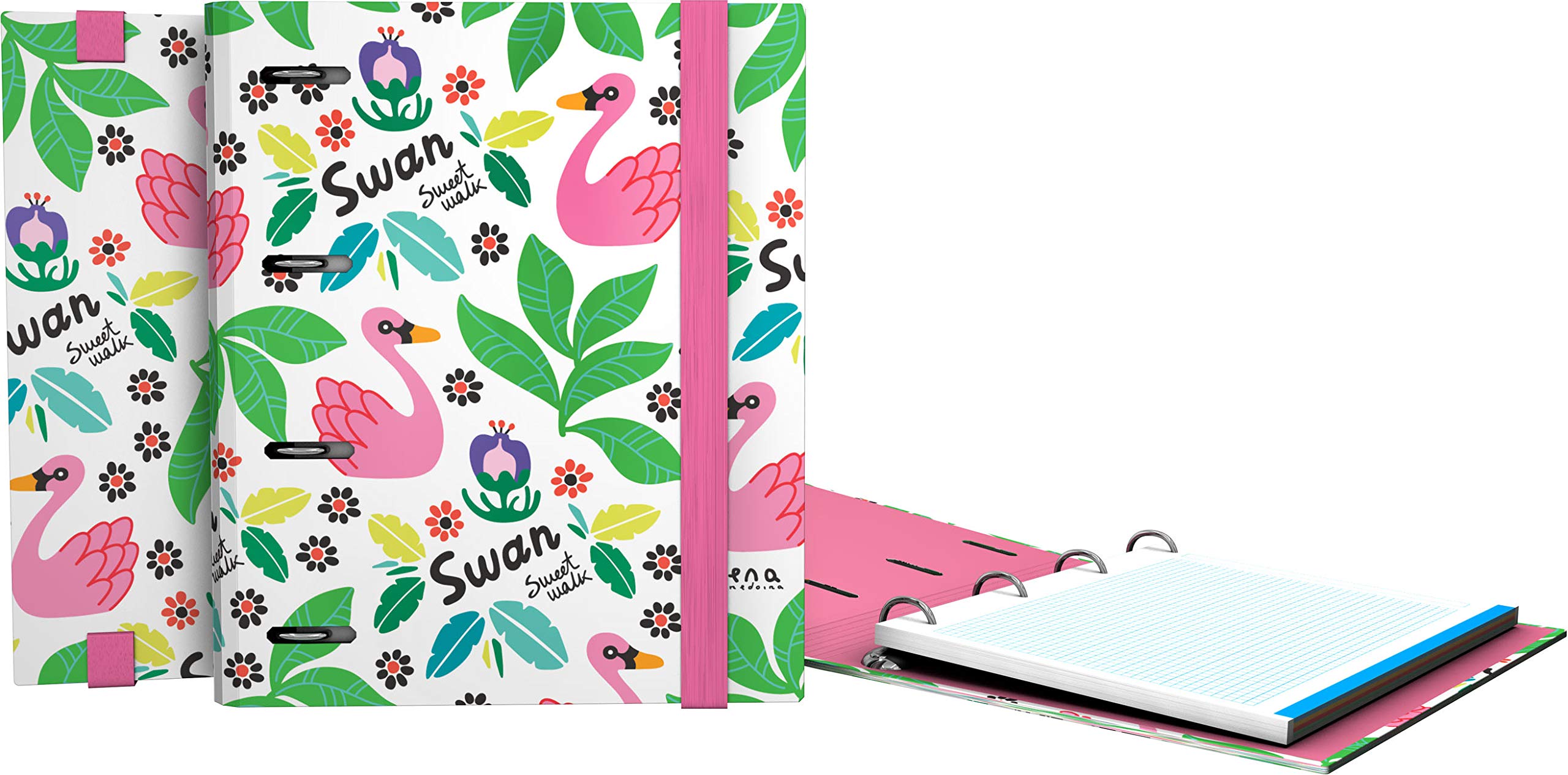 Grafoplás 88111931 Elena Corredoira Collection Folder, 100 Microperforated Sheets, 5 mm Grid and Colour Edge, Swans, A5