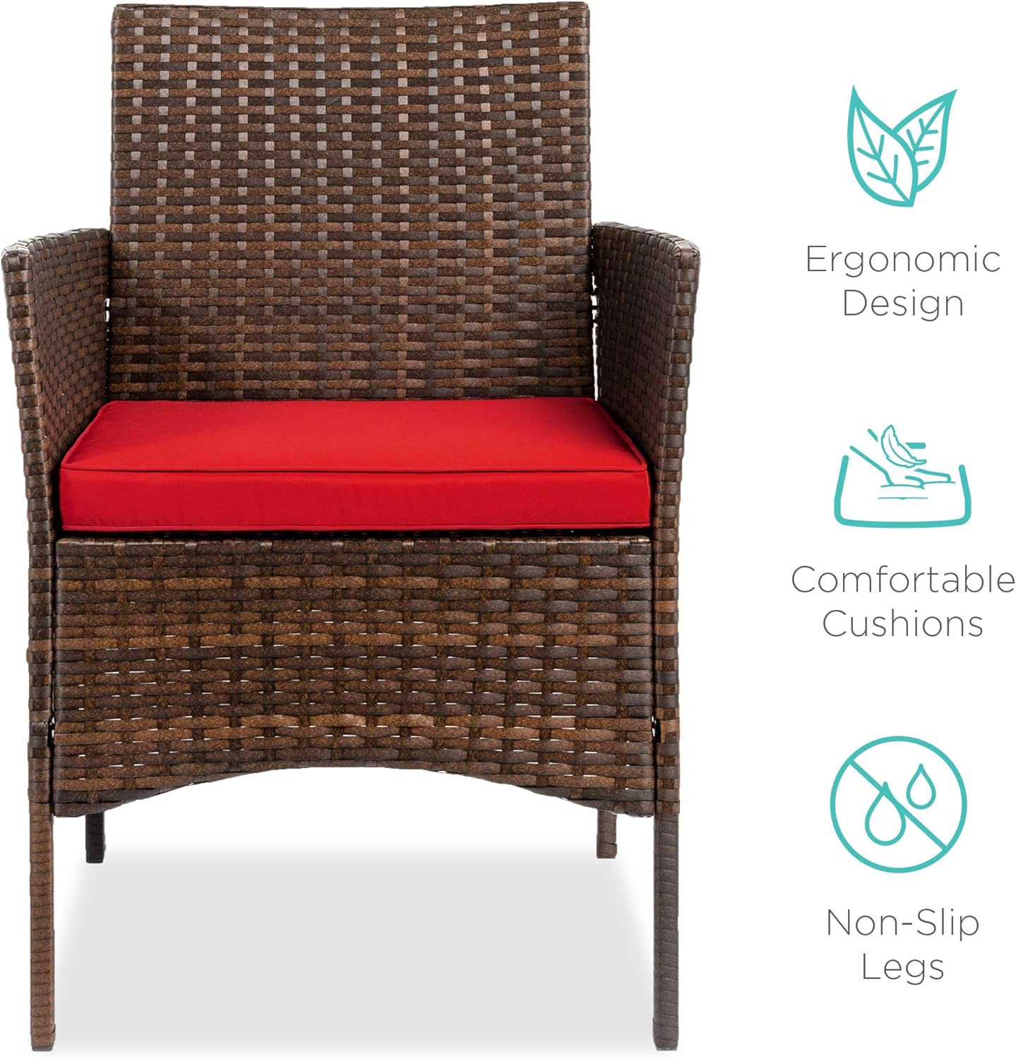 Best Choice Products 3-Piece Outdoor Wicker Conversation Bistro Set, Patio Furniture for Yard, Garden w/ 2 Chairs, 2 Cushions, Side Storage Table - Brown/Red: Garden & Outdoor