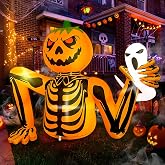 Halloween Inflatable Pumpkin Skeleton, 5FT Outdoor Halloween Decorations | Halloween Blow Up Yard Decorations, Ghost-Catching Action Design, Half-Body Skeleton Structure, 1A Fan for Quick Inflatable