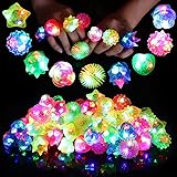 Neovoo Return Gfts for Kids Birthday 38 Pack Goodie Bag Stuffers Light Up Rings Prizes for Kids Glow in The Dark Party Suppli