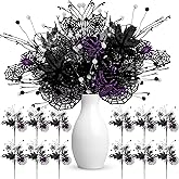 Thiccywoov 12 Pcs Halloween Floral Picks Decorations Halloween Flowers Artificial, 18.5" Spider Floral Picks and Sprays Branches for Festival Table Centerpieces DIY Crafts Vase Arrangement Home Indoor