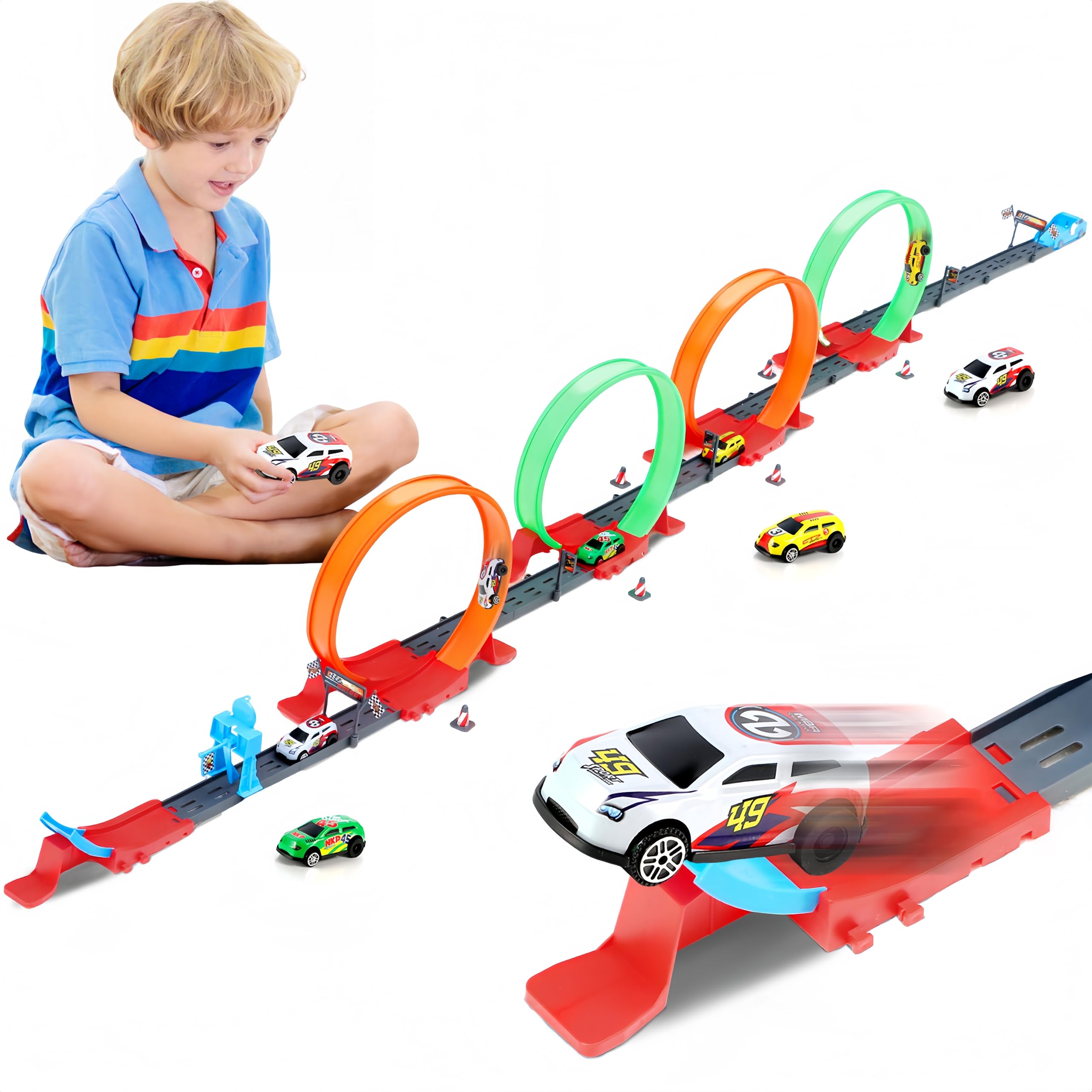 Photo 1 of 360-degree Thrilling Loop Track Includes Four Loops and three1:64 Scale Toy Cars for Easy Storage. It's Perfect for Boys Aged 3-7 and Makes a Great Gift for Birthdays, Halloween, and Christmas
