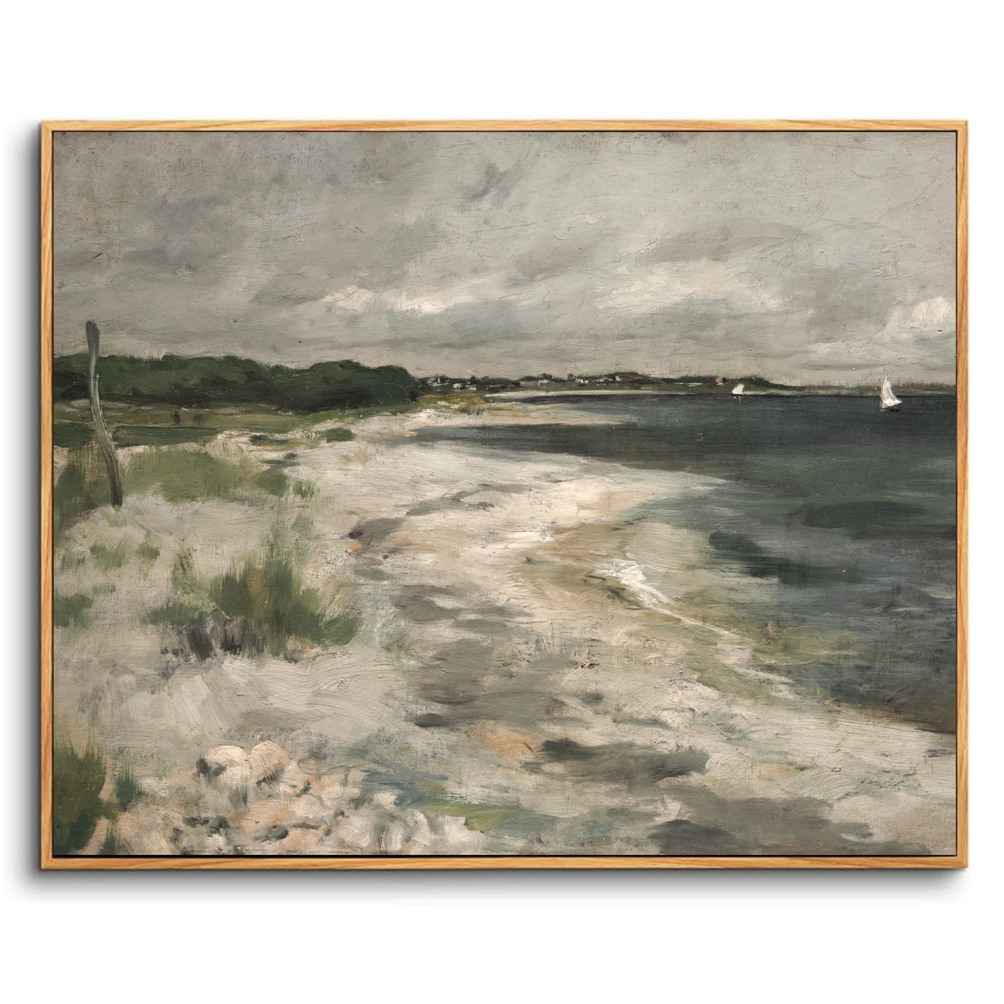 hyidecorart Wooden Framed Canvas Wall Art for Living Room, 16"x24" Classical Seaside Landscape Vintage Bedroom Decor Aesthetic, Modern Paintings Artwork Wall Decorations Bathroom Hallway Dining Room