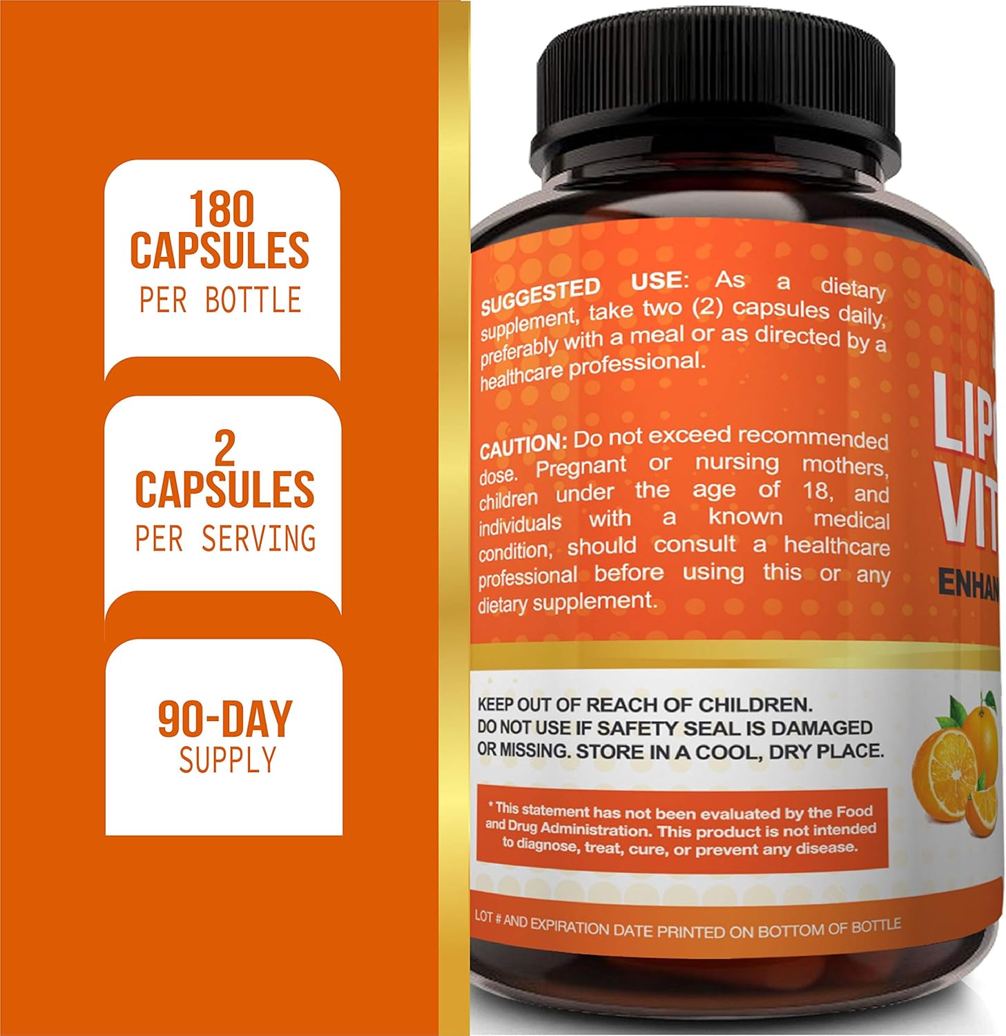 NutriFlair Liposomal Vitamin C 1600mg, 180 Capsules - High Absorption, Fat Soluble VIT C, Antioxidant Supplement, Higher Bioavailability Immune System Support & Collagen Booster, Non-GMO, Vegan Pills: Health & Personal Care