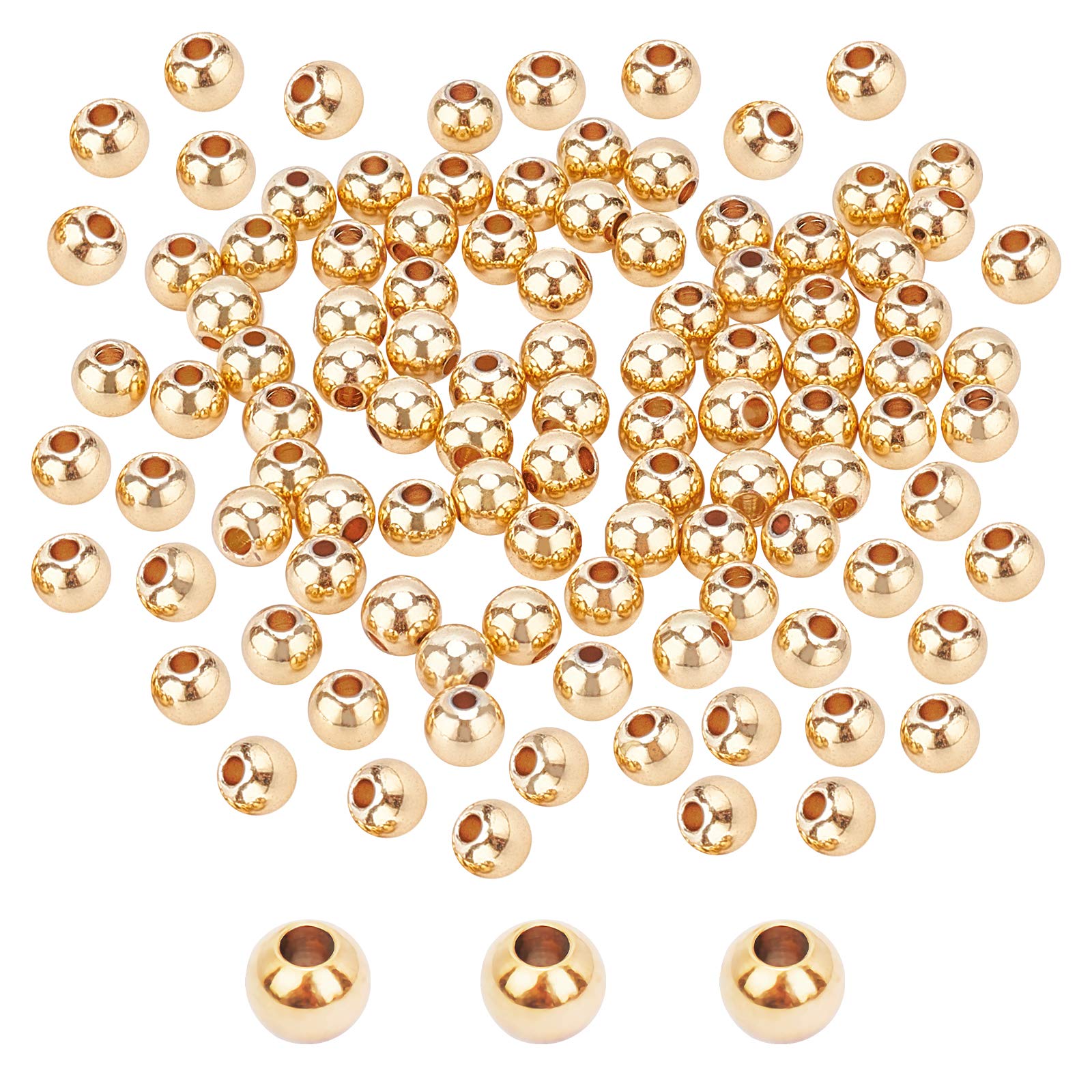 PH PandaHall 150pcs 14K Gold Plated Spacer Beads, 6mm Round Brass Beads Craft Bead Jewellery Making Bead Loose Beads for DIY Bracelets Necklaces Earrings Jewellery Making, Hole 1.6mm