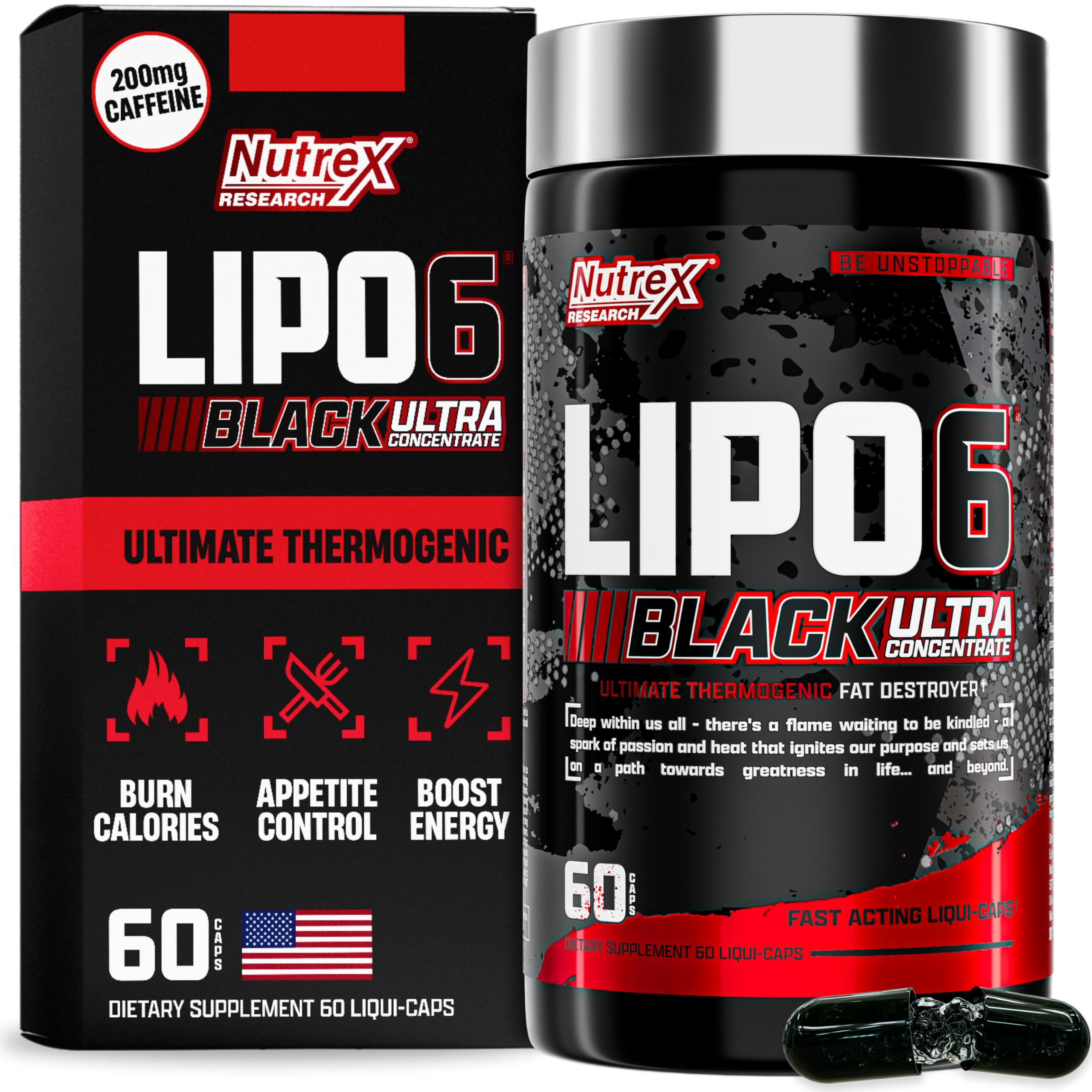 Nutrex Research Lipo-6 Black Ultra Concentrate | Thermogenic Energizing Fat Burner Supplement, Increase Weight Loss, Energy & Intense Focus |Capsule, 60Count
