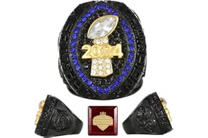 HuangouSA 2024 Fantasy Football Championship Ring with Wooden Box League Champion Trophy Rings Premium Award for Winner