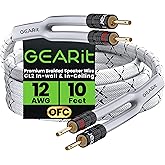 GearIT 12AWG Premium Heavy Duty Braided Speaker Wire Cable (10 Feet) Dual Gold Plated Banana Plug Tips - in-Wall CL2 - Oxygen-Free Copper (OFC) White