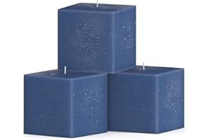 CANDWAX 3x3 Square Candle Set of 3 - Decorative Candles Unscented Long Lasting - Perfect as Home Decor or Wedding Candles - Dark Blue Square Candles