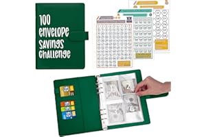 Ndsox 100 Envelopes Money Saving Challenge Binder, A5 Budget Binder with Cash Envelopes, Savings Challenges Book to Save $5,050, 10,000, and $500, Budget Planner for Budgeting Saving Money, DeepGreen
