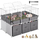 SONGMICS Guinea Pig Cage, 2-Tier with 3 Storage Boxes | Small Animal Playpen, 35.4 x 23.6 x 23.6 inches, Waterproof Bottom, Pearl White, Damion Collection ULPI017W101