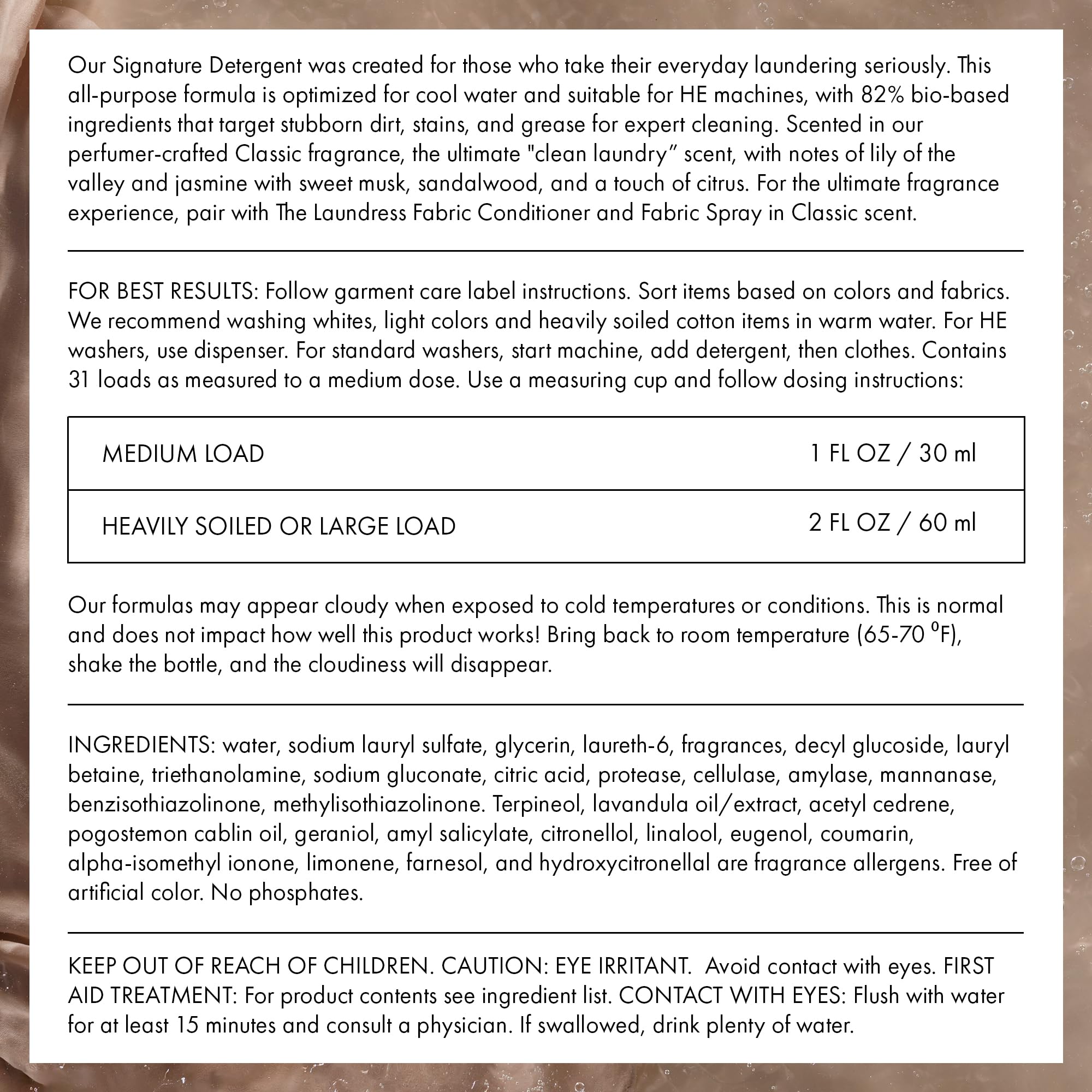 The Laundress Luxury Laundry Detergent, 31 Loads, Scented Signature Classic Fragrance, Concentrated Triple Enzyme Deep Cleaning and Targeted Stain Remover, 96% USDA Biobased Product