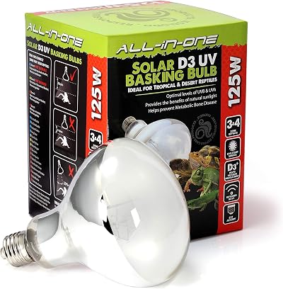 Komodo Solar D3 UV Basking Bulb 125W for Desert & Tropical Reptile Habitats