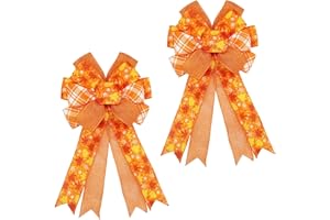 MONTEKIN Large Fall Bows for Wreath 20x11 Inch, 2 Pack Pre-Tied Thanksgiving Wired Ribbon Bow, Decorative Autumn Tree Topper Bow for Front Door Indoor Outdoor Harvest Decorations (Orange, Maple)