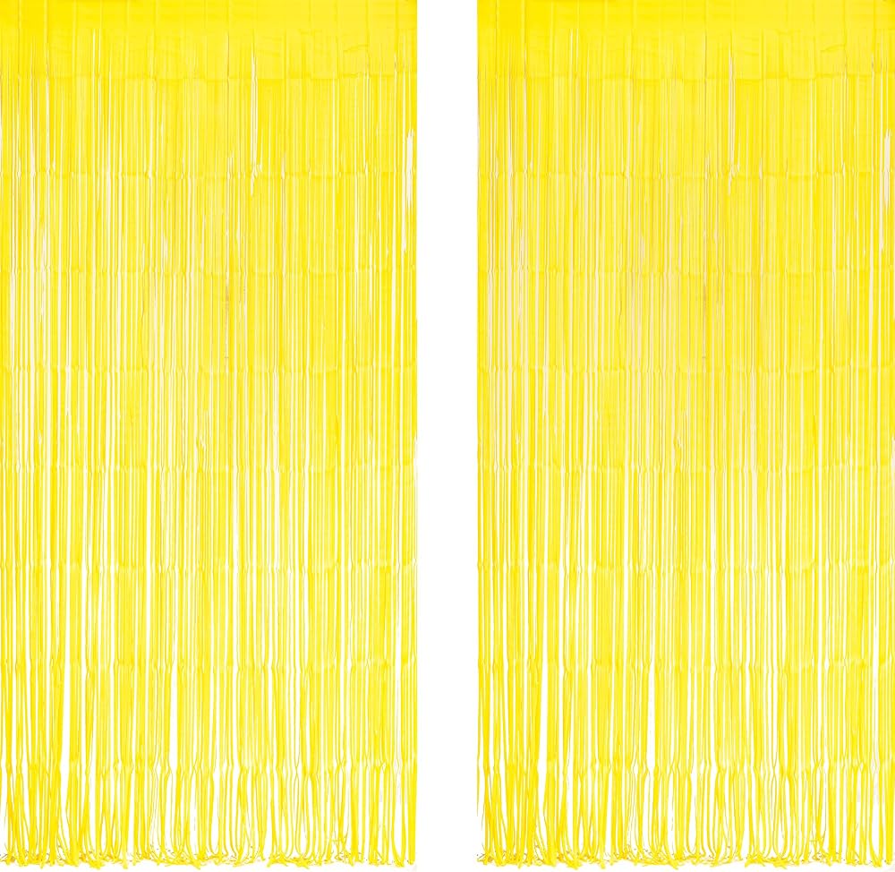GREATRIL Yellow Tinsel Curtain Backdrop 1m x 2.5m 2 Packs Foil Fringe