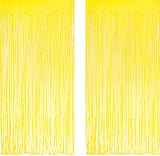 GREATRIL Yellow Tinsel Curtain Backdrop 1m x 2.5m 2 Packs Foil Fringe